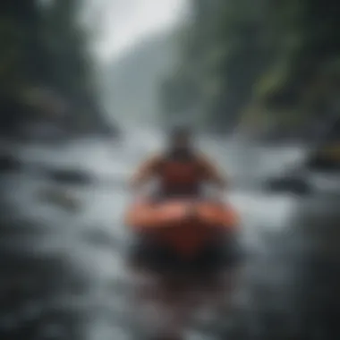 Kayaking in Challenging Weather Kayaker paddling through rough waters with rain