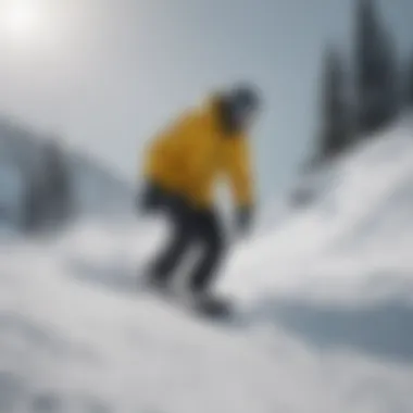 Snowboarder navigating a slope during a blizzard