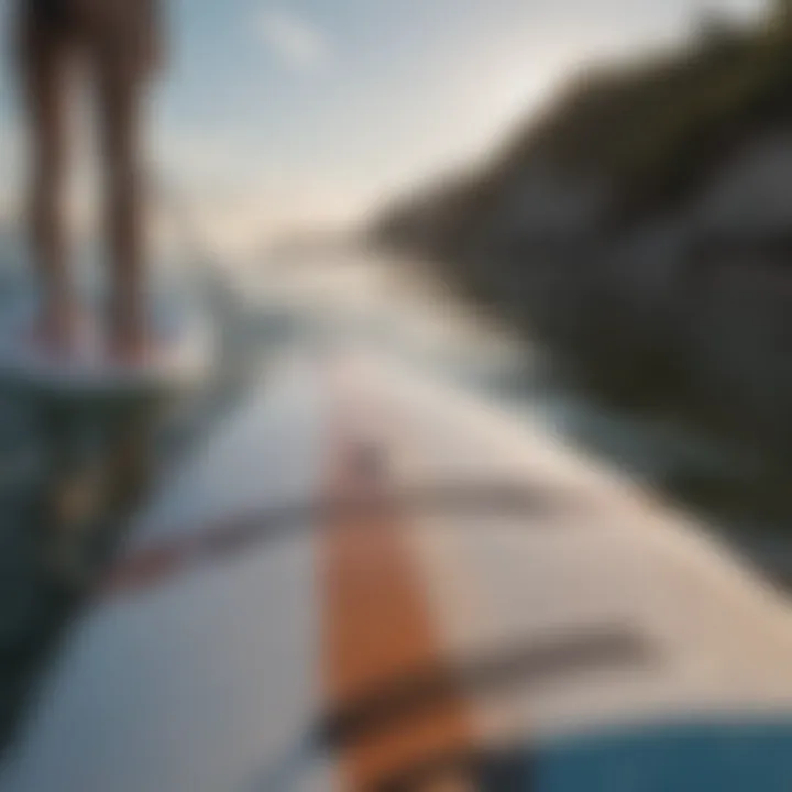 Close-up of paddleboard design showcasing its streamlined shape