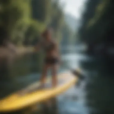 Paddler demonstrating an efficient paddling technique on calm water