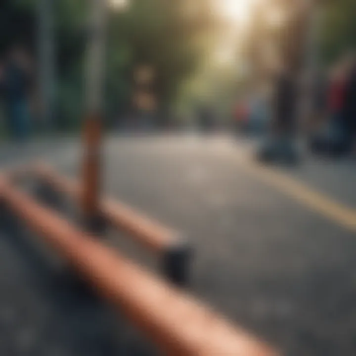 Community gathering around scooter rails during an event