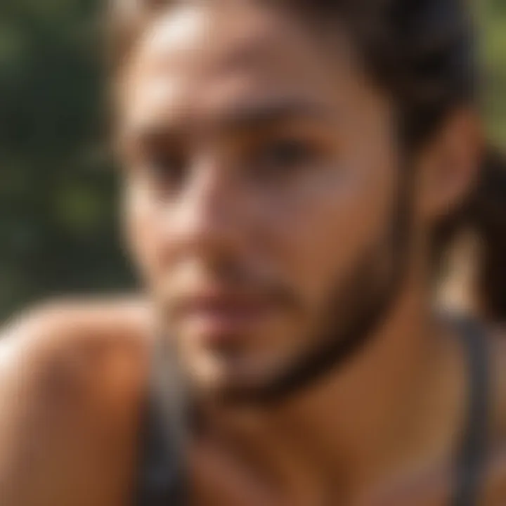 Active individual applying Sun Bum oil before an outdoor adventure