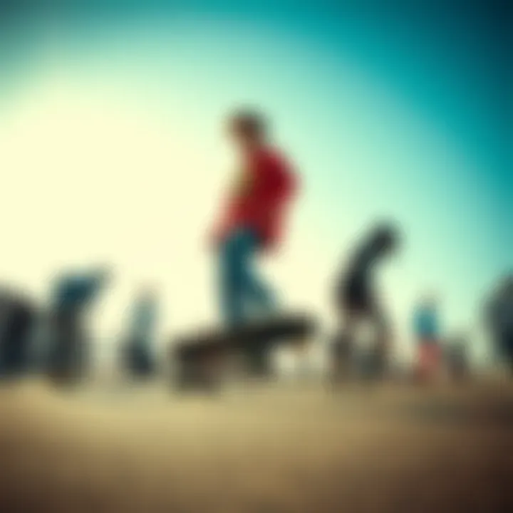Community Impact of the 31 x 8 Skateboard A diverse group of skateboarders riding 31 x 8 skateboards
