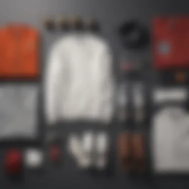 A flat lay of various outfits styled with a white crewneck, highlighting versatility in fashion.