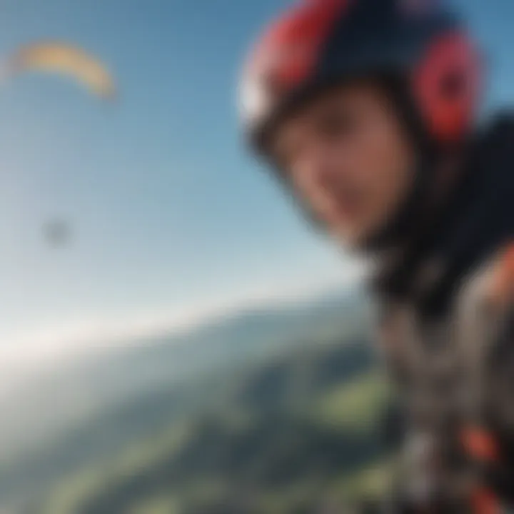 An athlete monitoring wind speed during a paragliding session