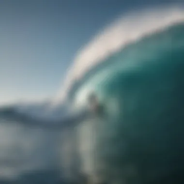 Surfer's Mastery on a Massive Wave A surfer riding a massive wave, showcasing skill and control