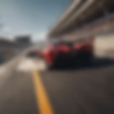 Thrilling Race Moment A thrilling moment during the race with cars in full speed