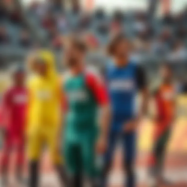 Group of extreme sports athletes wearing Vans bodysuits during a competition