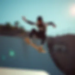 Dynamic action shot of a skateboarder wearing a Vans bodysuit in mid-air