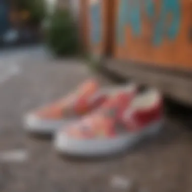 Vans Butterfly Slip-Ons placed against a vibrant street art background