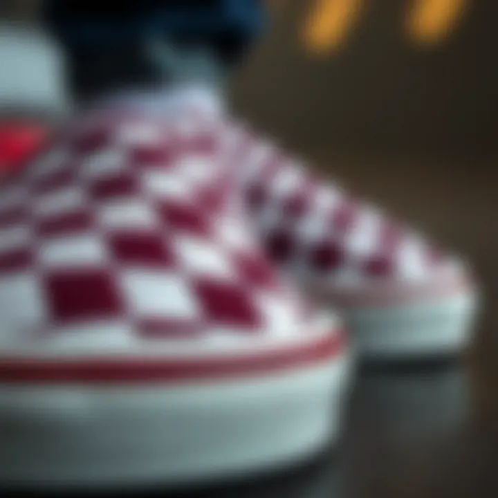 Material Excellence in Vans Checkerboard Sliders Close-up of Vans Checkerboard Sliders with focus on material quality