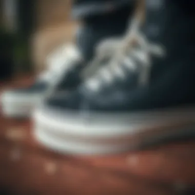 Detailed View of Vans Old Skool Leather Close-up of Vans Old Skool Leather Black and White detailing