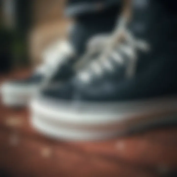 Detailed View of Vans Old Skool Leather Close-up of Vans Old Skool Leather Black and White detailing