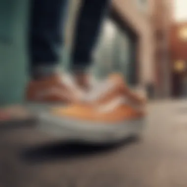 Action shot of the Vans Old Skool Suede Sneaker during a skateboarding maneuver