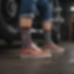 Close-up view of the intricate check pattern on Vans Peek a Check socks