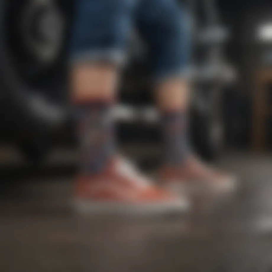 Close-up view of the intricate check pattern on Vans Peek a Check socks