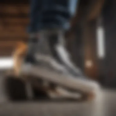 Stylish Combination of Vans Peek a Check Socks and Skate Shoes Vans Peek a Check socks paired with stylish skate shoes on a ramp