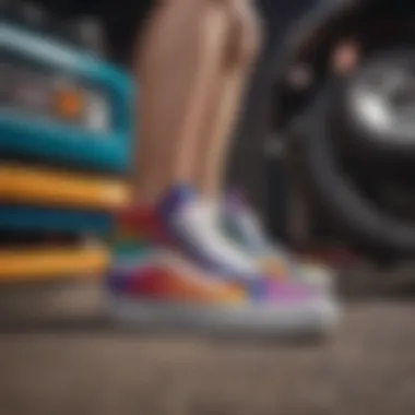 Vans with rainbow soles displayed against a backdrop of adventure gear