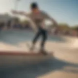 A vibrant skateboard park bustling with diverse individuals showcasing various tricks.
