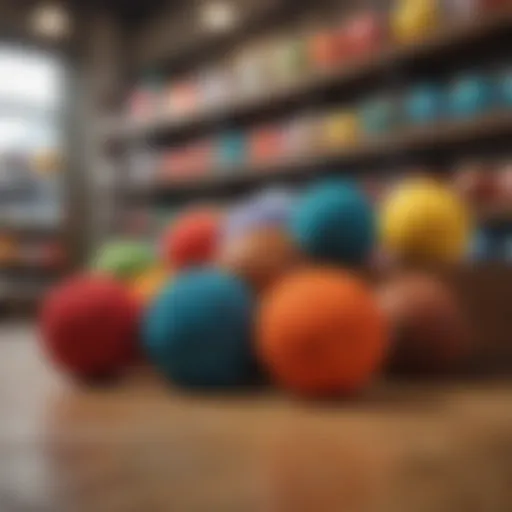 A colorful selection of hacky sacks displayed in a retail setting