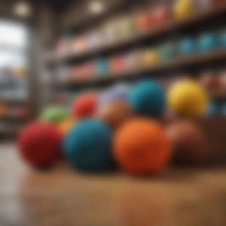 A colorful selection of hacky sacks displayed in a retail setting