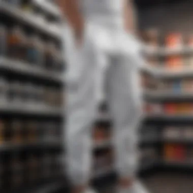 Stylish White Sweatpants Stylish white sweatpants displayed on a retail shelf