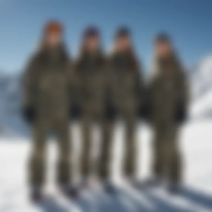 Group of snowboarders wearing camo pants