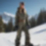 Stylish camo snowboard pants on snowy terrain