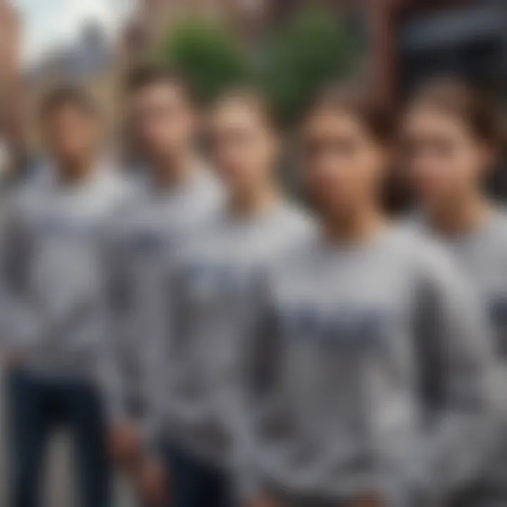 Group of young athletes showcasing their Yale crew neck sweatshirts in an urban setting